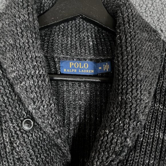 Polo Ralph Lauren Shawl Collar Knit Cardigan Sweater - Men's Size M - Black Gray - Picture 4 of 10